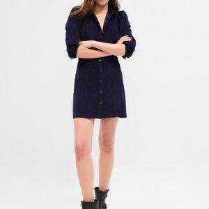 NWT GAP PUFF SLEEVE CORDUROY MINI DRESS BUTTON FRONT NAVY SIZE L